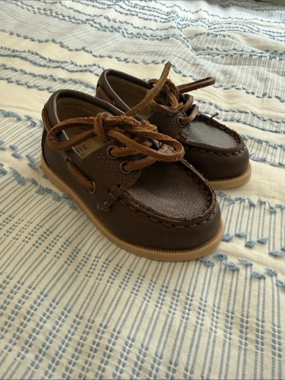 Janie and Jack Dark Brown Leather Lace-Up Boat Shoes - NEVER USED
